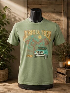 Goodfellow & Co Joshua Tree Graphic Tee - Olive Green with Teal Accent